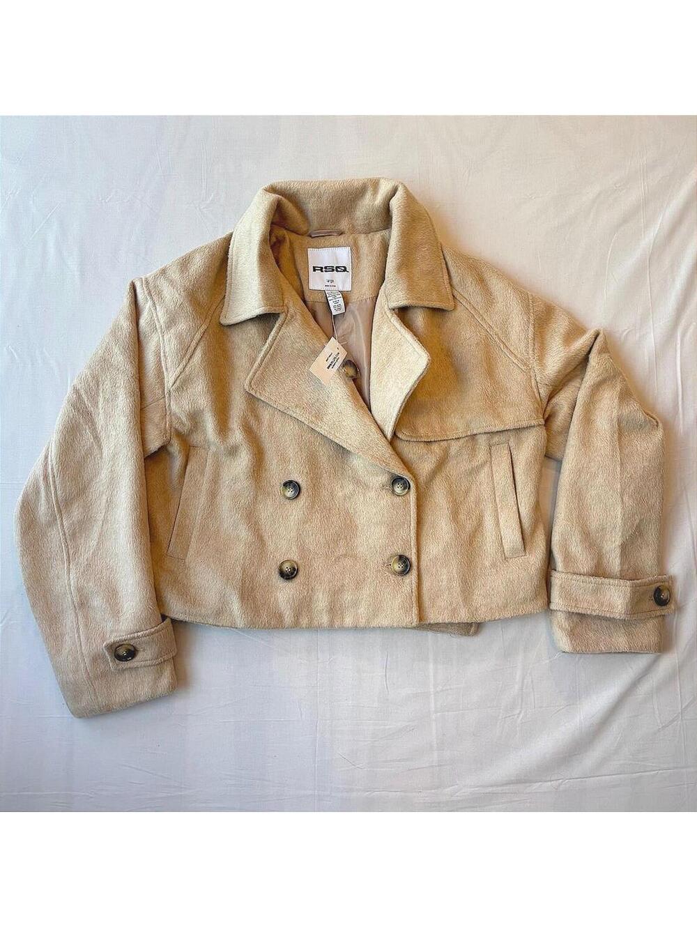 NWT RSQ Tillys Cropped Double-Breasted Faux Wool Jacket Lined Size Large